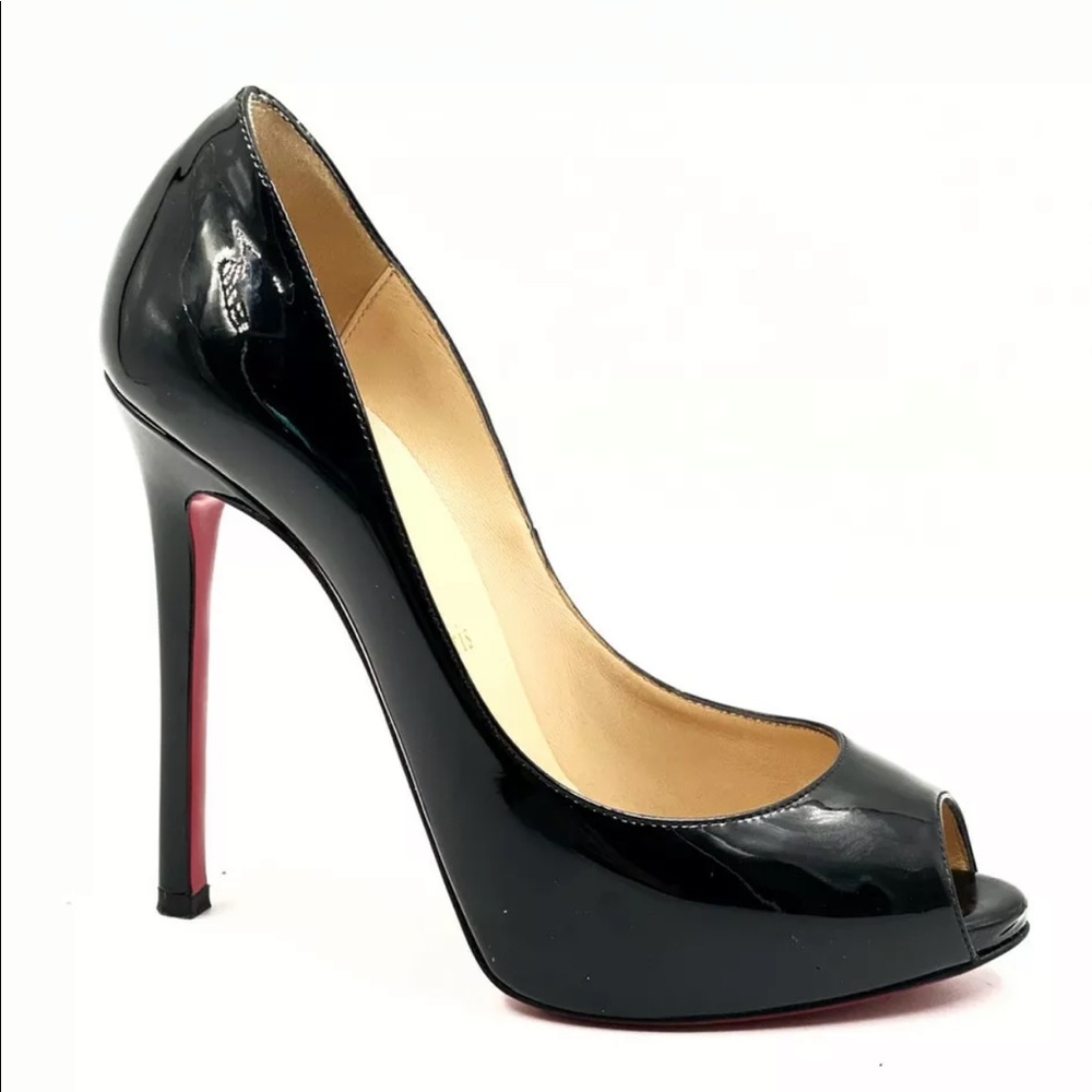 CHRISTIAN LOUBOUTIN Youpi 120 Black Patent Peep Toe Pumps - Eu 36 - Us 6
